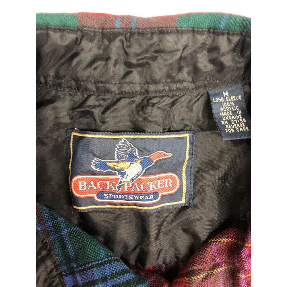 Vintage Backpacker Button Up Flannel Shirt Mens Medium Red Green Plaid Western - Picture 5 of 7